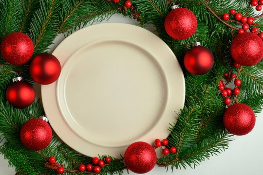 Christmas background with decorated xmas tree and glowing lights frame on color layout