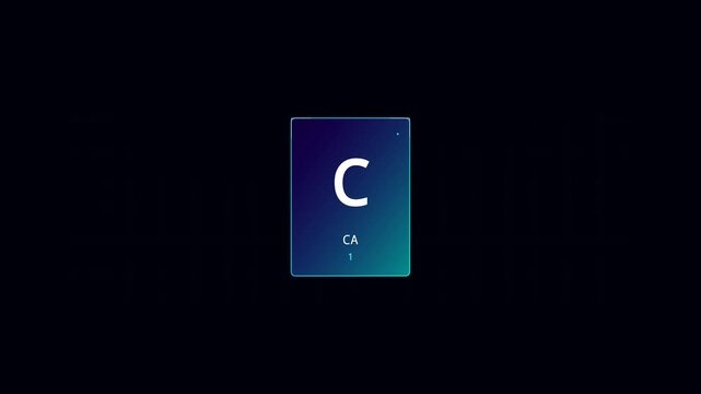 Periodic table style chemical element tile with letter C on dark background, science concept vector illustration