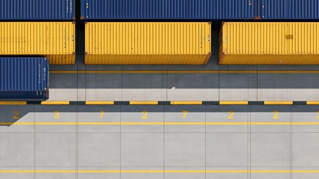 Top view of blue and yellow shipping containers