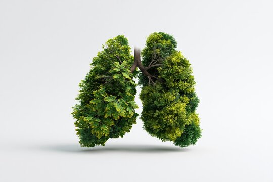 Green tree shaped lungs concept against white background