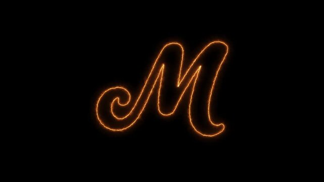 Glowing orange letter m animation with black background