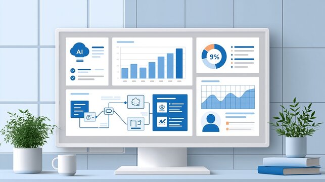Modern office desktop displaying artificial intelligence analytics