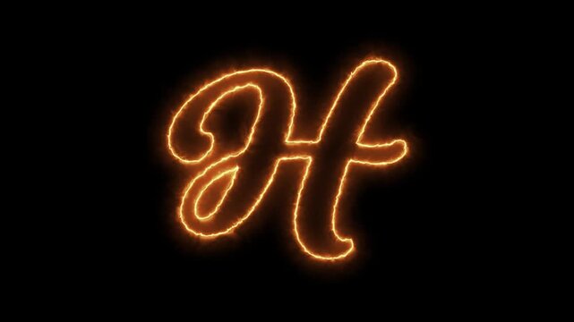 Letter h in glowing orange neon with black background