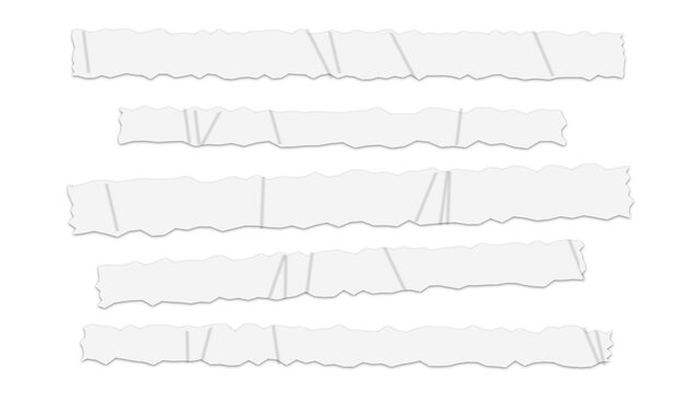 Torn paper strips with creases isolated on transparent background