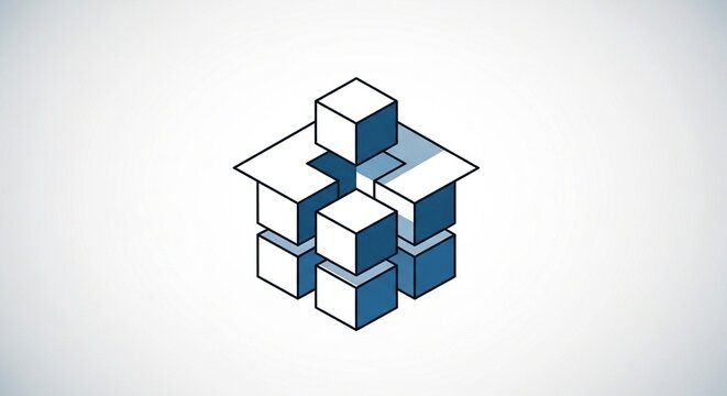 Isometric stack of blue and white cubes on background