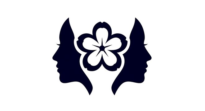 Silhouette of two female faces with flower in between