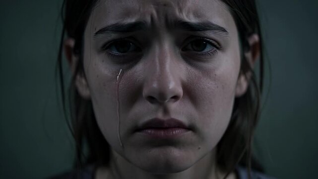 Tearful Woman Closeup Emotional Portrait.