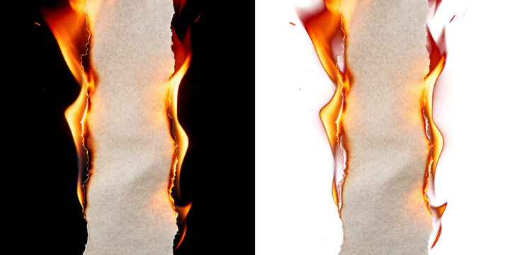 Png of burning paper edges with fire flames on black and transparent background