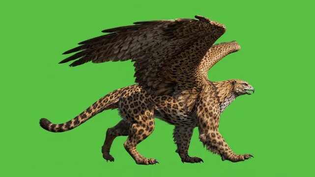Griffin Walking Across Green Screen Background in Side View Loop