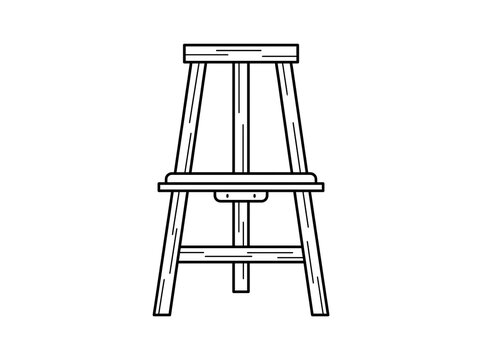 Simple wooden bar stool with three legs and cross bar support