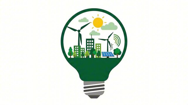 Eco technology light bulb with renewable energy vector animation