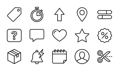 Fototapeta premium Modern UI Icons Set: Shopping, Time, Location, Social Media, and Business Symbols