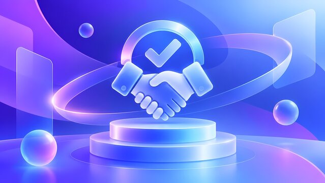 Handshake icon on pedestal with glowing background