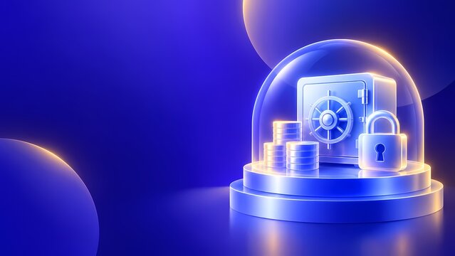 Safe coins and lock under glass dome