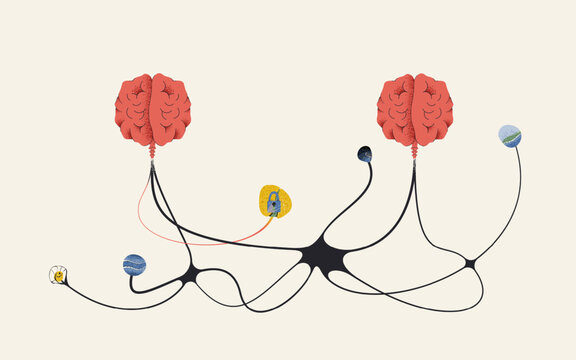 Human Brain to AI Mind Synchronization Vector Illustration