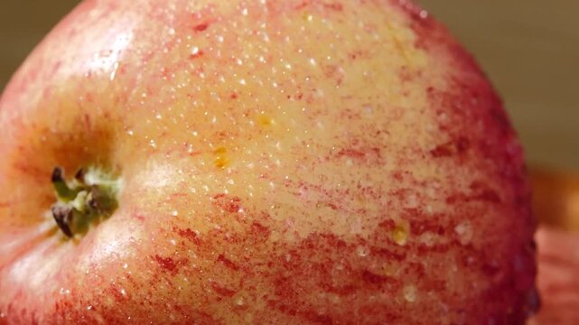 Close-Up of Red Apple Covered with Water Droplets	