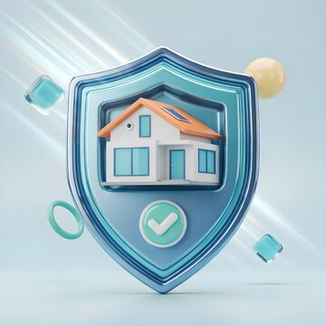 Smart Home Safety and Insurance Symbol in 3D Design