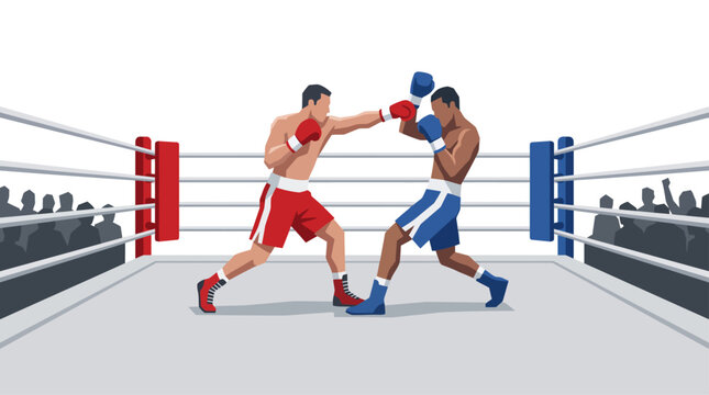 Two professional boxers fighting in a boxing ring vector illustration