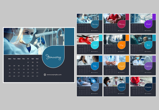 Editable Medical-Themed 2027 Yearly Calendar Template in Blue and Gray Color with Healthcare Images.