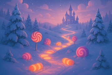 Obraz premium Whimsical candy path fantasy landscape background