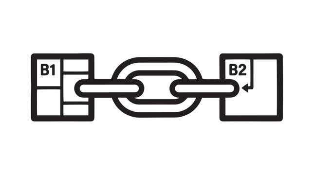 Connected block diagram vector illustration showing links between b1 and b2 data structures for technology