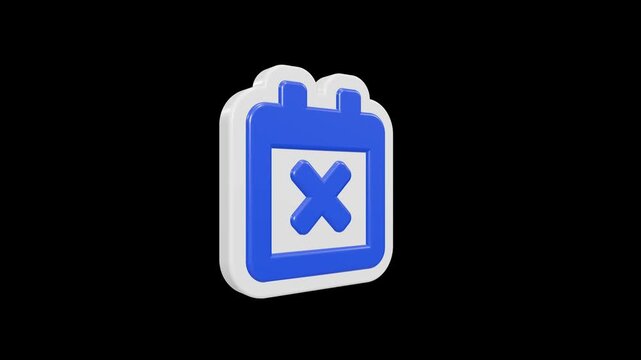 Glossy 3D Blue Calendar Icon Featuring Cancellation Mark