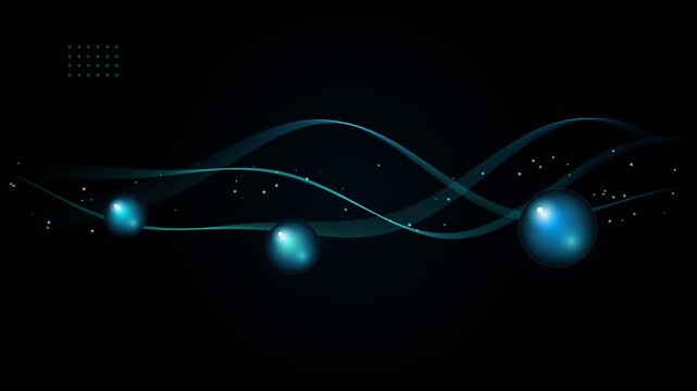 Abstract background with glowing blue spheres and flowing digital waves for modern technology design