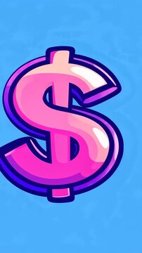 Pink Dollar Sign on Blue Background: A vibrant pink dollar sign with a purple outline, rendered in a bold, stylized graphic, pops against a bright blue background, symbolizing wealth and finance.