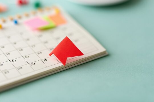 red flag marker on monthly calendar page