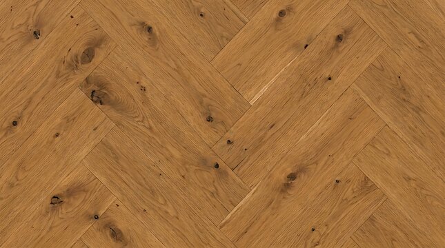 Herringbone pattern light brown oak wood flooring showing natural grain and distinct knots in a high quality seamless texture design for modern interior architectural projects