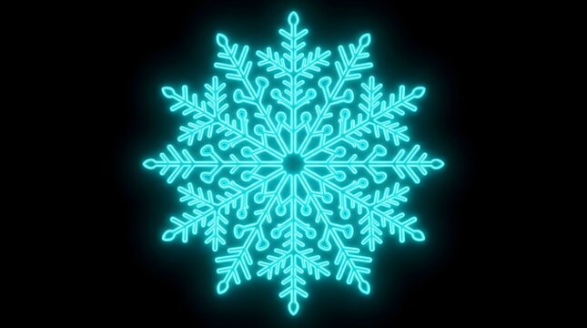 Intricate glowing turquoise snowflake against a dark background creating a winter wonderland effect