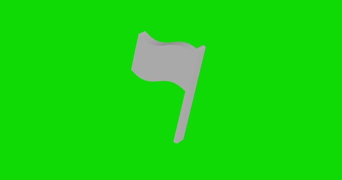 Animation of rotation of a white flag symbol with shadow. Simple and complex rotation. Seamless looped 4k animation on green chroma key background
