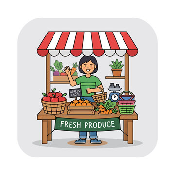 Friendly woman selling fresh organic produce at market stall