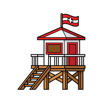 Wooden Beach Lifeguard Rescue Tower Station Clipart