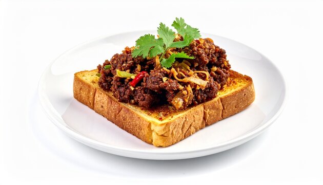 crusty toasted bread topped with savory pulled dark meat shreds