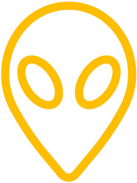 Amber Alien Face Outline Icon for Extraterrestrial, UFO, Sci-Fi, Halloween and Fantasy Designs PNG Vector