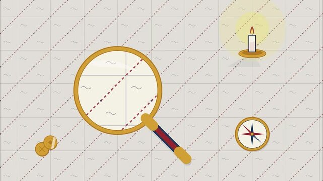 Columbus day vintage exploration elements magnifying glass compass candle pattern flat minimalist style for holiday background and social media content