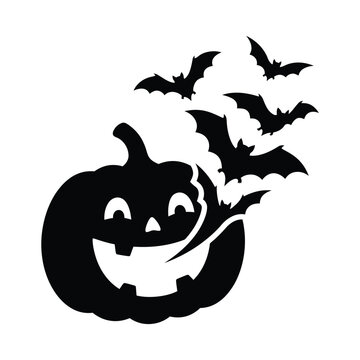 Halloween Jack O'Lantern and Silhouette Bats Fly Editable eps