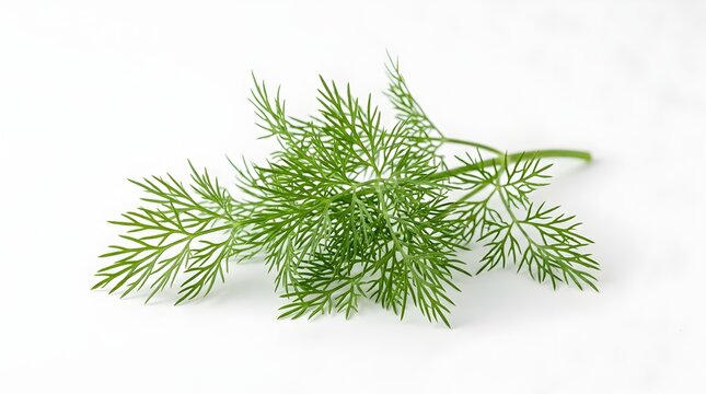 Fresh dill sprig isolated on a clean white background