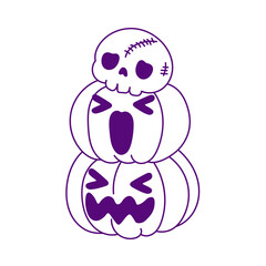 Fototapeta premium Cute halloween pumpkin stack with a small skull isolated on white background transparent background