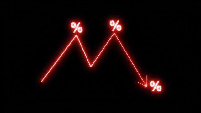 Red glowing line graph shows sharp decline on dark background