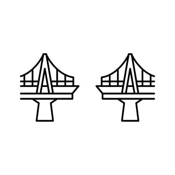icon featuring two separated ends of a suspension bridge with a precise geometric gap, symbolizing disconnection, risk, or structural failure.
