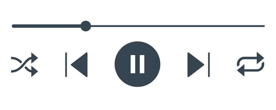 Charcoal Media Player Control Button Set for Video Audio Playback UI and Streaming PNG.