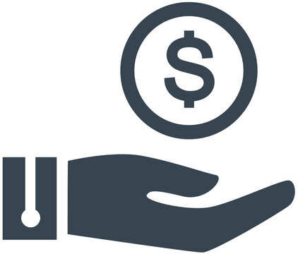 Charcoal Hand Receiving Dollar Coin Icon for Payment, Investment, Charity and Financial Support PNG Vector