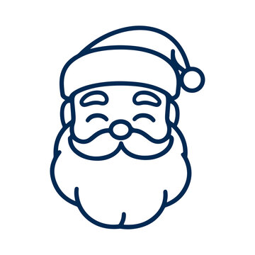 Simple linear icon of smiling santa claus head with hat transparent background
