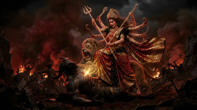 Beautiful statue of the hindu goddess durga for navaratri and durga puja festival a concept for worship religion culture tradition and spiritual art