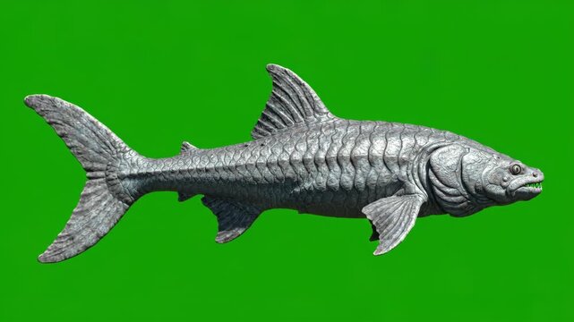 Prehistoric Fish 3d Animation Isolated on Green Screen