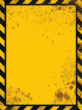Vertical yellow grunge background with black and yellow hazard stripes