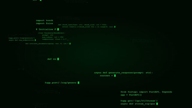 Futuristic hacker terminal green code scrolling seamless loop 4k cyber programming background video
