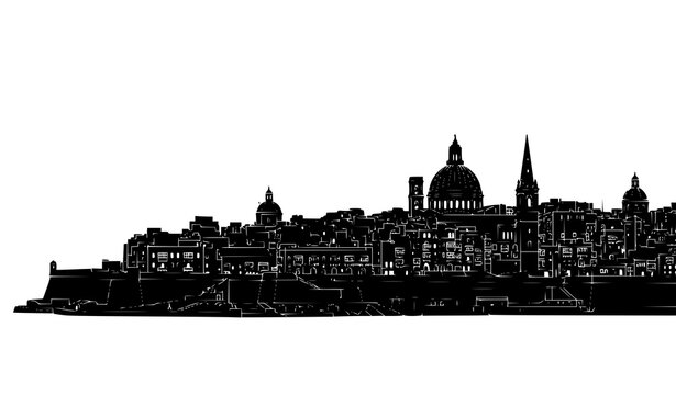 Valletta Malta skyline black silhouette flat vector illustration